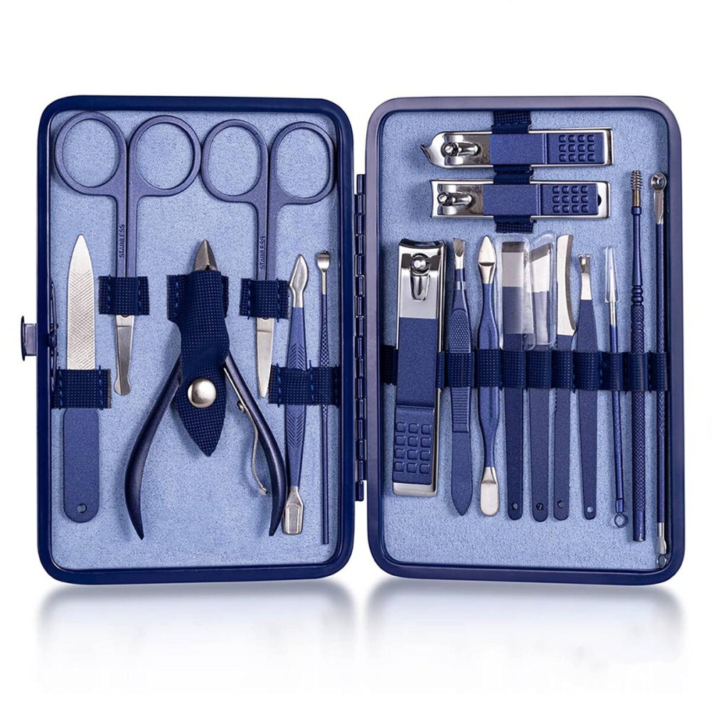 HOTACE Nail Clippers Set 18 in 1 Stainless Steel Manicure Cutter Kits Nail Scissors Trimmer Portable Manicure Clipper Nail Care Tools-Blue