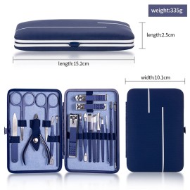HOTACE Nail Clippers Set 18 in 1 Stainless Steel Manicure Cutter Kits Nail Scissors Trimmer Portable Manicure Clipper Nail Care Tools-Blue