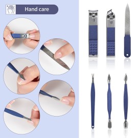 HOTACE Nail Clippers Set 18 in 1 Stainless Steel Manicure Cutter Kits Nail Scissors Trimmer Portable Manicure Clipper Nail Care Tools-Blue