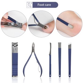 HOTACE Nail Clippers Set 18 in 1 Stainless Steel Manicure Cutter Kits Nail Scissors Trimmer Portable Manicure Clipper Nail Care Tools-Blue