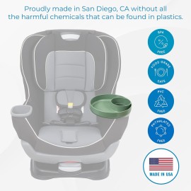 Travel Tray Round, USA Made Easily Convert Your existing Cup Holder to a Tray and Cup Holder for use in a Car Seat, Booster, Stroller, Golf Cart and Anywhere You Have a Cup Holder! - Moss Green