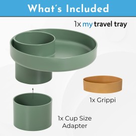 Travel Tray Round, USA Made Easily Convert Your existing Cup Holder to a Tray and Cup Holder for use in a Car Seat, Booster, Stroller, Golf Cart and Anywhere You Have a Cup Holder! - Moss Green