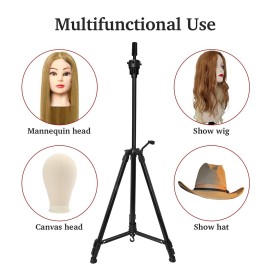 Wig Tripod Mannequin Head Stand 24-64 Inch Adjustable Anti-slip Foot Pad stand tripod Aluminum Metal Weight Hook for Training Hairdressing Cosmetology with Pocket Wig Tripod Mannequin Head Stand 24-64 Inch Adjustable Anti-slip Foot Pad stand tripod Aluminum Metal Weight Hook for Training Hairdressing Cosmetology with Pocket