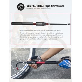 Tiakia Mini Bike Pump,Portable Compact Bicycle Pump,High Pressure Frame Pump 260PSI- Air Hand Pump Fit Presta, Schrader & Woods Valves,Aluminum Alloy Durable Tire Pump for Road/Mountain/BMX Bikes