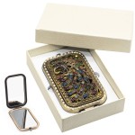 Warmtree Vintage Makeup Mirror Metal Portable Foldable Mirror Peacock Vanity Mirror Double Sided Compact Cosmetic Mirror Travel Mirror (B)