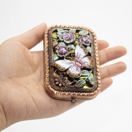 Warmtree Vintage Makeup Mirror Metal Portable Foldable Mirror Butterfly Vanity Mirror Double Sided Compact Cosmetic Mirror Travel Mirror (A)