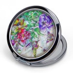 Compact Mirror-Mother of Pearl Magnifying Mirror-One-Touch Travel Makeup Mirror-Elegant Handheld Mirror with Floral Design-Dual-Sided Portable Mirror-Traditional Korean Painting(Butterfly TreePeony)