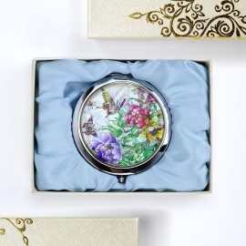 Compact Mirror-Mother of Pearl Magnifying Mirror-One-Touch Travel Makeup Mirror-Elegant Handheld Mirror with Floral Design-Dual-Sided Portable Mirror-Traditional Korean Painting(Butterfly TreePeony)