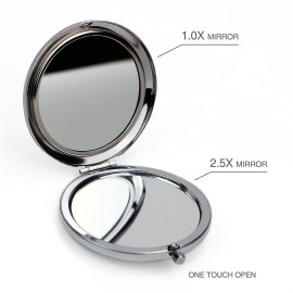 Compact Mirror-Mother of Pearl Magnifying Mirror-One-Touch Travel Makeup Mirror-Elegant Handheld Mirror with Floral Design-Dual-Sided Portable Mirror-Traditional Korean Painting(Butterfly TreePeony)