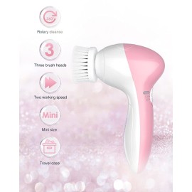 TOUCHBeauty Facial Cleansing Brush, 3-in-1 Electric Face Scrubber for Deep Pore Cleanser, Exfoliating and Massaging, Waterproof Travel Size with Soft Silicone Brush Heads (Case & Battery Powered)