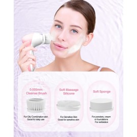 TOUCHBeauty Facial Cleansing Brush, 3-in-1 Electric Face Scrubber for Deep Pore Cleanser, Exfoliating and Massaging, Waterproof Travel Size with Soft Silicone Brush Heads (Case & Battery Powered)