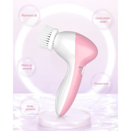TOUCHBeauty Facial Cleansing Brush, 3-in-1 Electric Face Scrubber for Deep Pore Cleanser, Exfoliating and Massaging, Waterproof Travel Size with Soft Silicone Brush Heads (Case & Battery Powered)