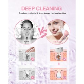 TOUCHBeauty Facial Cleansing Brush, 3-in-1 Electric Face Scrubber for Deep Pore Cleanser, Exfoliating and Massaging, Waterproof Travel Size with Soft Silicone Brush Heads (Case & Battery Powered)