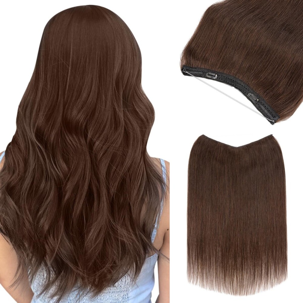 Halo Hair Extensions Real Human Hair, Benehair Brown Halo Hair Extensions Remy Human Hair, 16 Inch Invisible Wire Hair Extensions for Adding Volume Hair Halo Extensions For Women 02 Dark Brown Halo Hair Extensions Real Human Hair, Benehair Brown Halo Hair Extensions Remy Human Hair, 16 Inch Invisible Wire Hair Extensions for Adding Volume Hair Halo Extensions For Women 02 Dark Brown