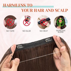 Halo Hair Extensions Real Human Hair, Benehair Brown Halo Hair Extensions Remy Human Hair, 16 Inch Invisible Wire Hair Extensions for Adding Volume Hair Halo Extensions For Women 02 Dark Brown Halo Hair Extensions Real Human Hair, Benehair Brown Halo Hair Extensions Remy Human Hair, 16 Inch Invisible Wire Hair Extensions for Adding Volume Hair Halo Extensions For Women 02 Dark Brown