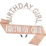 AOPRIE Birthday Crown for Women with Sash Rose Gold Blink Pink Tiara for Women Birthday Girl Headband Princess Crown Rhinestone Party Accessories