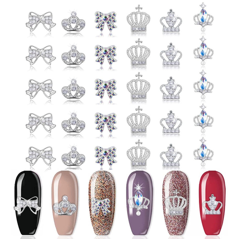 SILPECWEE 30 Pieces Rhinestones For Nails Crown Design Nail Charm 3D Nail Gems Alloy Nail Jewels Nail Decoration Kit With 1Pc Tweezers SILPECWEE 30 Pieces Rhinestones For Nails Crown Design Nail Charm 3D Nail Gems Alloy Nail Jewels Nail Decoration Kit With 1Pc Tweezers