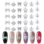 SILPECWEE 30 Pieces Rhinestones For Nails Crown Design Nail Charm 3D Nail Gems Alloy Nail Jewels Nail Decoration Kit With 1Pc Tweezers