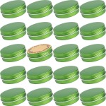 2 oz / 60ml Screw Top Aluminum Tin Jar with Screw Lid and Blank Labels - Pack of 23 (Green)