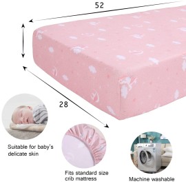 UOMNY Crib Bedding Set for Girls - Pink Baby Nursery Sets 3 Pieces Quilt Comforter Fitted Sheet Toddler Pillowcase Soft Star