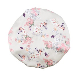 Greatremy Satin Braid Bonnet Double Layer Sleep Cap Scruchie, Silky Night Hat Large Bonnet for Women Curly, Long Natural Hair Dreadlocks, Braids, Locs Sleeping (Silver Flowers)