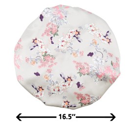Greatremy Satin Braid Bonnet Double Layer Sleep Cap Scruchie, Silky Night Hat Large Bonnet for Women Curly, Long Natural Hair Dreadlocks, Braids, Locs Sleeping (Silver Flowers)