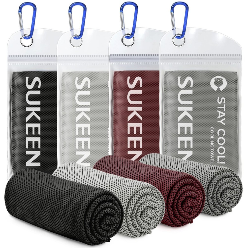 Sukeen [4 Pack Cooling Towel (40x12),Ice Towel,Soft Breathable Chilly Towel,Microfiber Towel for Yoga,Sport,Running,Gym,Workout,Camping,Fitness,Workout & More Activities