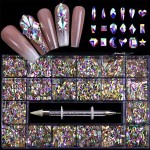 VERONNI Professional AB Crystal Rhinestones with Wax Pen Multi Shapes Glass Rhinestones for Nail Art Craft Mix Sizes Nail Gems Packaged in Storage Box Nail Art Supplies Accessories (01)