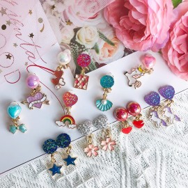 ELEMIRSA 12 Pairs Clip On Earrings Girl Party Favor Princess Clip on Earrings Pretend Play Unicorn Earrings for Little Girl Kids Toddlers Jewelry Set