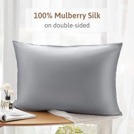ATreebag Pillowcase 100% Mulberry Silk for Hair and Skin, Double Sided 19 Momme Pure Silk Pillow Case with Hidden Zipper and Gift Box (Silver Grey, 1 PC, Toddler 13x18)