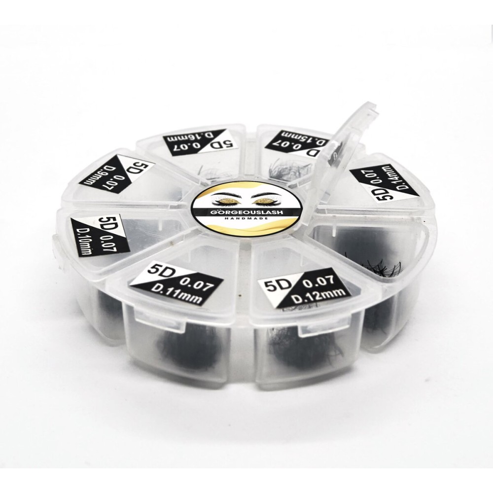 GorgeousLash 1200 Fans, Mixed 8D, 7D, 6D, 5D, 4D, 3D, Curl D or C Lashes, 0.07mm Diameter. Ready to ship.Handmade and Gorgeously-Crafted! (Curl D, 5D-Length 09-16mm)