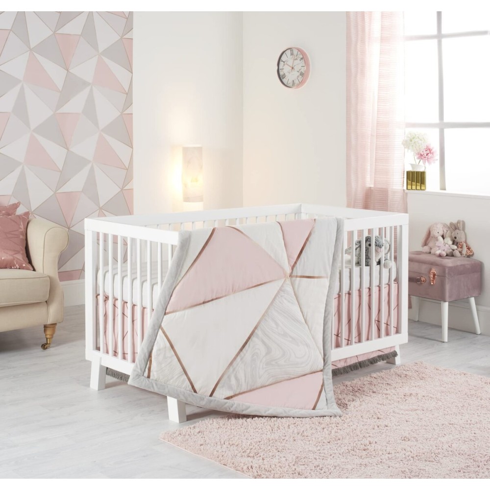 OBERLUX Crib Bedding Set for Girls- 4-Piece Baby Nursery Bedding Crib Set; Geometric, Rose Gold, Powder Pink & Marble | Precious Collection