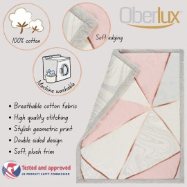 OBERLUX Crib Bedding Set for Girls- 4-Piece Baby Nursery Bedding Crib Set; Geometric, Rose Gold, Powder Pink & Marble | Precious Collection