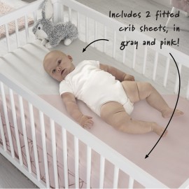 OBERLUX Crib Bedding Set for Girls- 4-Piece Baby Nursery Bedding Crib Set; Geometric, Rose Gold, Powder Pink & Marble | Precious Collection