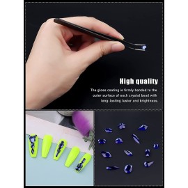 3100Pcs Nail Gems Rhinestones EBANKU Blue Nail Art Crystal Rhinestones Kit for Nails Mixed Shape Nail Jewels Beads with Rhinestone Picker Dotting Pen Tweezers