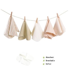 Reusable Colored Organics Baby Washcloths, Soft Absorbent Organic Cotton Washable Saliva Towel Face Wipes, Newborn Bath Face Towel, Natural Baby Wipes for Sensitive Skin (White, 10 Pack)