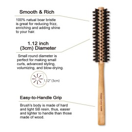 Boar Bristle Hair Brush [ Made in Japan ] 100% Natural Bristle Slick Back Brush for Styling, Separating, Shaping, and Blow-Drying for Women and Men (Round Brush)