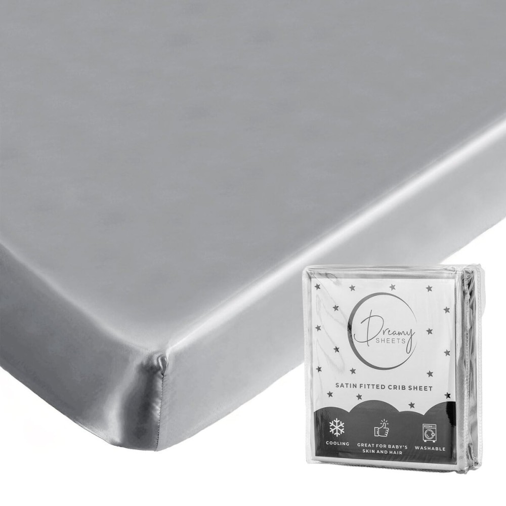 Dreamy Sheets Baby Crib Mattress Sheet - Silky Fabric Skin & Hair Friendly Crib Sheet - Standard Size Satin Crib Sheets Breathable Cover - Premium Quality Nursery Sheets - 28x52x8in - Gray