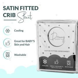 Dreamy Sheets Baby Crib Mattress Sheet - Silky Fabric Skin & Hair Friendly Crib Sheet - Standard Size Satin Crib Sheets Breathable Cover - Premium Quality Nursery Sheets - 28x52x8in - Gray