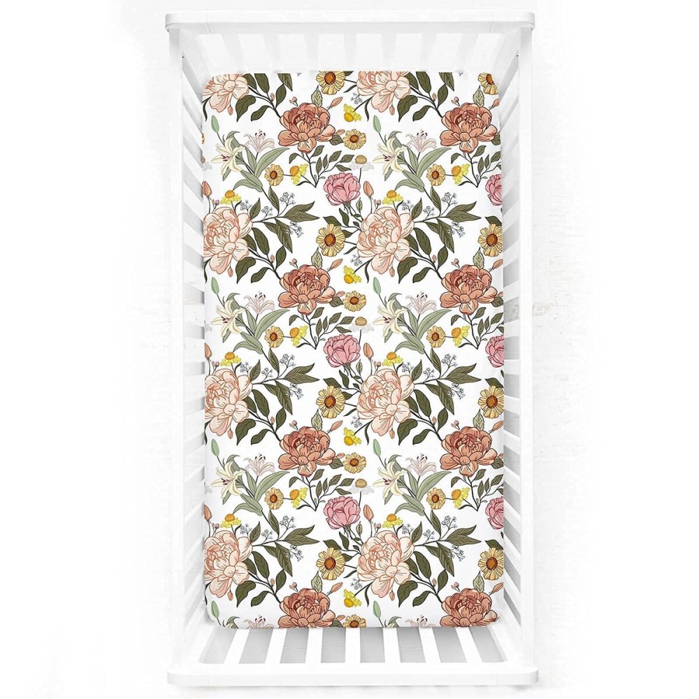 Crib Sheets HNHUAMING Neutral Baby Crib Fitted Sheets, Ultra Soft & Breathable 52 X 28 inch Crib Sheet Snug Fits for Standard Crib Mattress, Vintage Floral
