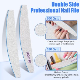 Poly Nail Extension Gel Files 100/180 Grit - 12 PCS Emery Boards for Acrylic Nails - Double-Sided Washable Coarse File Manicure Tools for Home and Salon Use Poly Nail Extension Gel Files 100/180 Grit - 12 PCS Emery Boards for Acrylic Nails - Double-Sided Washable Coarse File Manicure Tools for Home and Salon Use