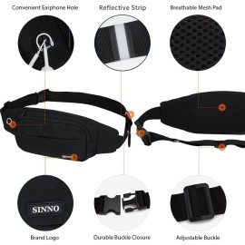 SINNO Black Fanny Packs for Women Men Fashionable Waterproof Belt Bag Gifts for Running Sport Workout Hiking Travel Crossbody Plus Size Waist Pack Phone Bag Wallets Purse Carrying All Phones