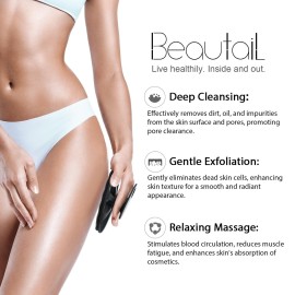 BEAUTAIL Silicone Body Scrubber Shower Bath Wash Brush Gentle Exfoliating Scrub Cleansing Loofah for Women Men Baby Sensitive Skin, Easy to Clean, Lather Nicely, More Hygienic, 1 Pack, Black