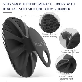 BEAUTAIL Silicone Body Scrubber Shower Bath Wash Brush Gentle Exfoliating Scrub Cleansing Loofah for Women Men Baby Sensitive Skin, Easy to Clean, Lather Nicely, More Hygienic, 1 Pack, Black