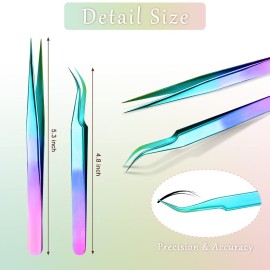 Mudder 6 Pcs Lash Tweezers Precision Eyelash Tweezers for Lash Extension, Straight and Curved Tip, Stainless Steel for False Volume Eyelash Application Tools(Laser)