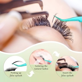 Mudder 6 Pcs Lash Tweezers Precision Eyelash Tweezers for Lash Extension, Straight and Curved Tip, Stainless Steel for False Volume Eyelash Application Tools(Laser)