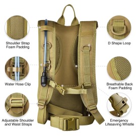NOOLA Hydration Backpack with 3L TPU Water Bladder, Tactical Molle Water Backpack for Men Women, Hydration Pack for Hiking, Biking, Running and Climbing ,Tan