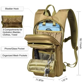 NOOLA Hydration Backpack with 3L TPU Water Bladder, Tactical Molle Water Backpack for Men Women, Hydration Pack for Hiking, Biking, Running and Climbing ,Tan