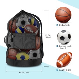 BROTOU Extra Large Sports Ball Bag, Upgrade Thicken Ball Bags for Coaches, Adjustable Shoulder Strap and Hanging Ears with Handle, Mesh Sports Bag for Holding Basketball, Volleyball, Swimming Gear