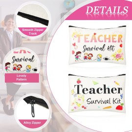 Weewooday 12 Pcs Teacher Appreciation Present Set 6 Teacher Survival Kit Bag Makeup Pouch Pencil Bag, 6 Blessing Card Bracelet Kit(9 x 5.9 Inch,Chic Style)